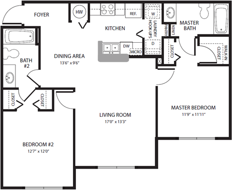 2 Bedroom Floor Plan Brandywine Tampa, FL